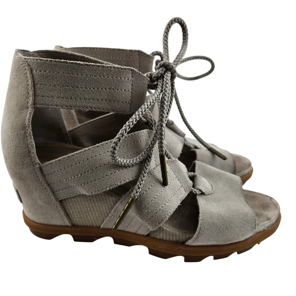 Sorel‎ Womens Joanie II Lace Wedge Sandal Grey Suede Size 8 Streetwear Edgy